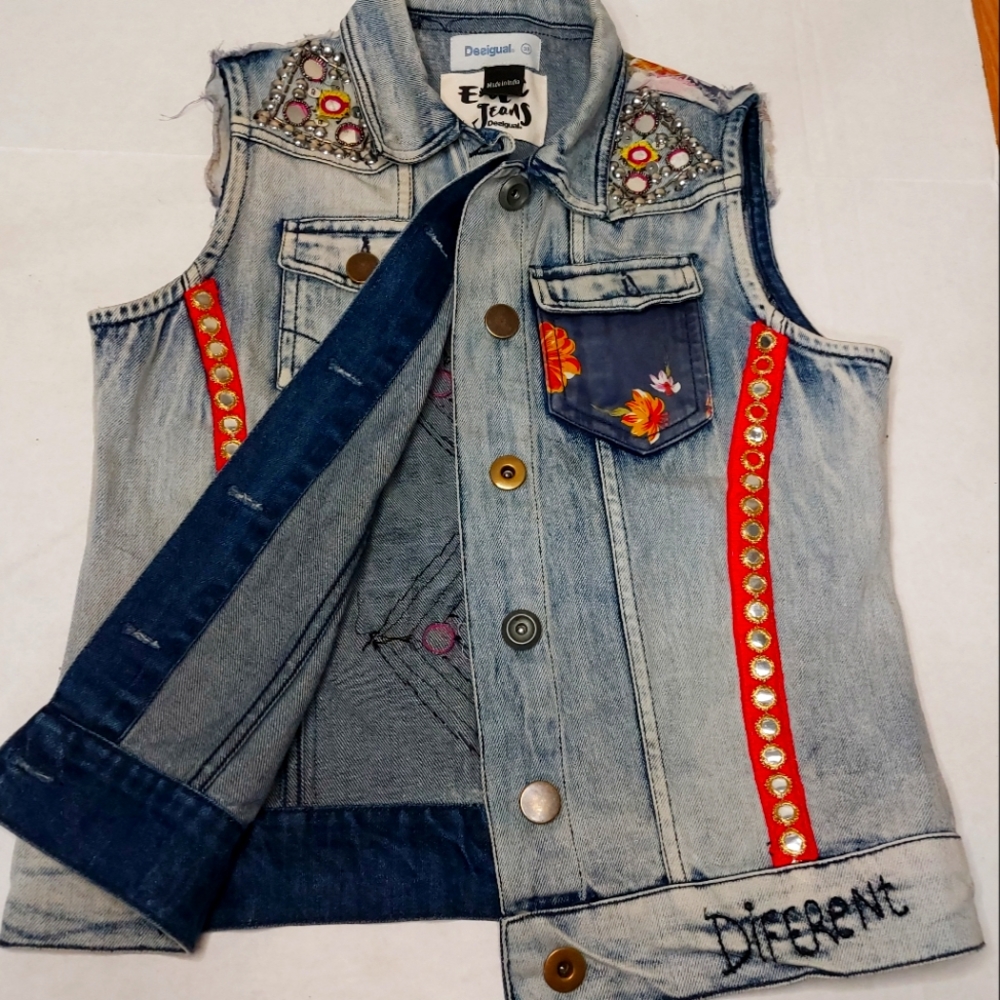 DESIGUAL Sequence Vest Denim Jacket women-Size Small